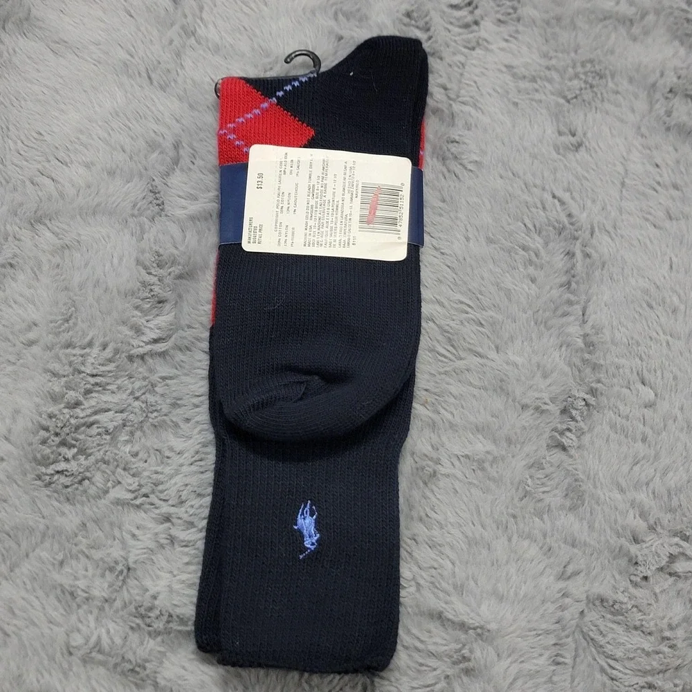 Vintage Polo Ralph Lauren Socks Mens 10-13 Navy Red Argyle Pony Mid Calf 90s